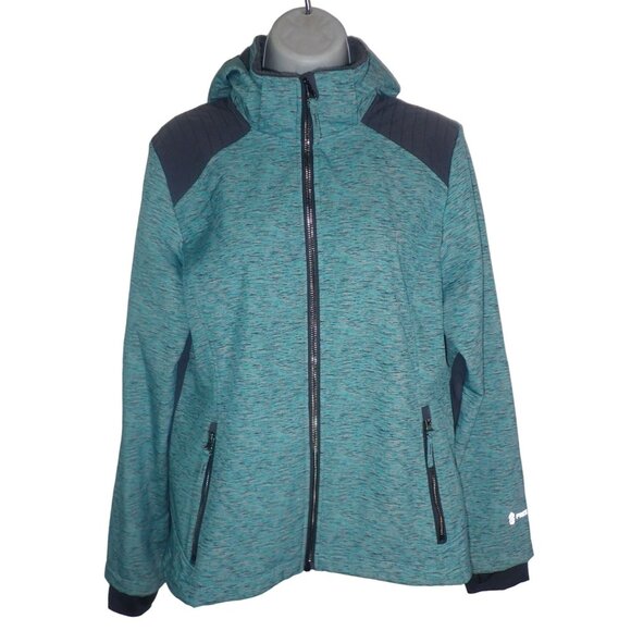 Free Country Women Zip Hooded Jacket S Teal & Black Water-Resistant fleece Lined - Picture 1 of 7